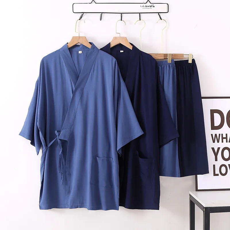 

Wholesale & Retail Japanese-style Rayon Japanese-style Men's Kimono Cotton and Silk Short-sleeved Shorts Loungewear Set
