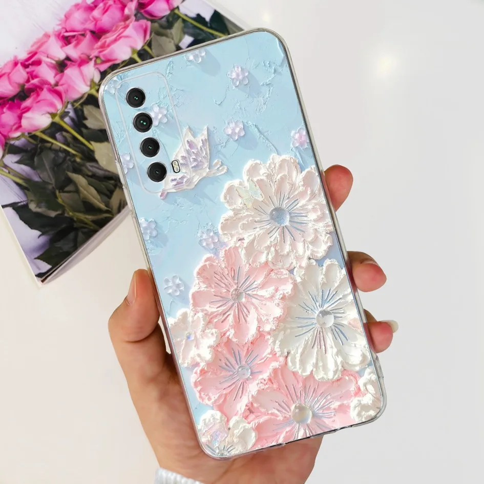 For Huawei P Smart 2021 Case PPA-LX1 PPA-LX2 Silicone Cover Fashion Butterfly Flower Soft Phone Cases For Huawei Y7a 2020 Fundas