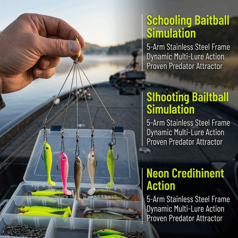 

5PCS Stainless Steel Alabama Rig Fishing Lure with Swivel Snap 20.5cm Umbrella Rig 5 Arms Fishing Umbrella Bait Fishing Tackle