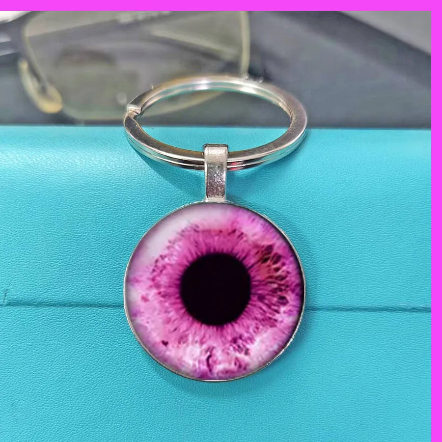 Best Seller Handmade Unique Pink Eyeball Glass Dome Keychain, Gothic Evil Eye , Thoughtful Gift for Friends