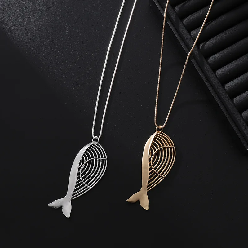 New European and American personalized creative fashion simple hollow whale alloy pendant women's long necklace