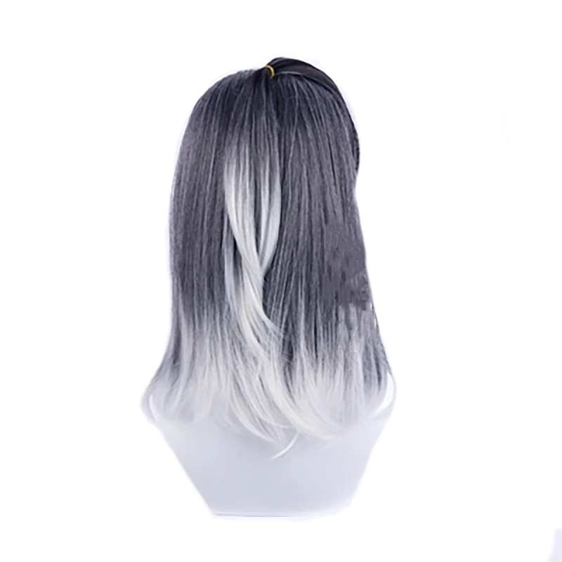 L-email wig Synthetic Hair Game Valorant Fade Cosplay Wig Black Silver Gradient Jett Wigs Halloween Heat Resistant Cosplay Wigs