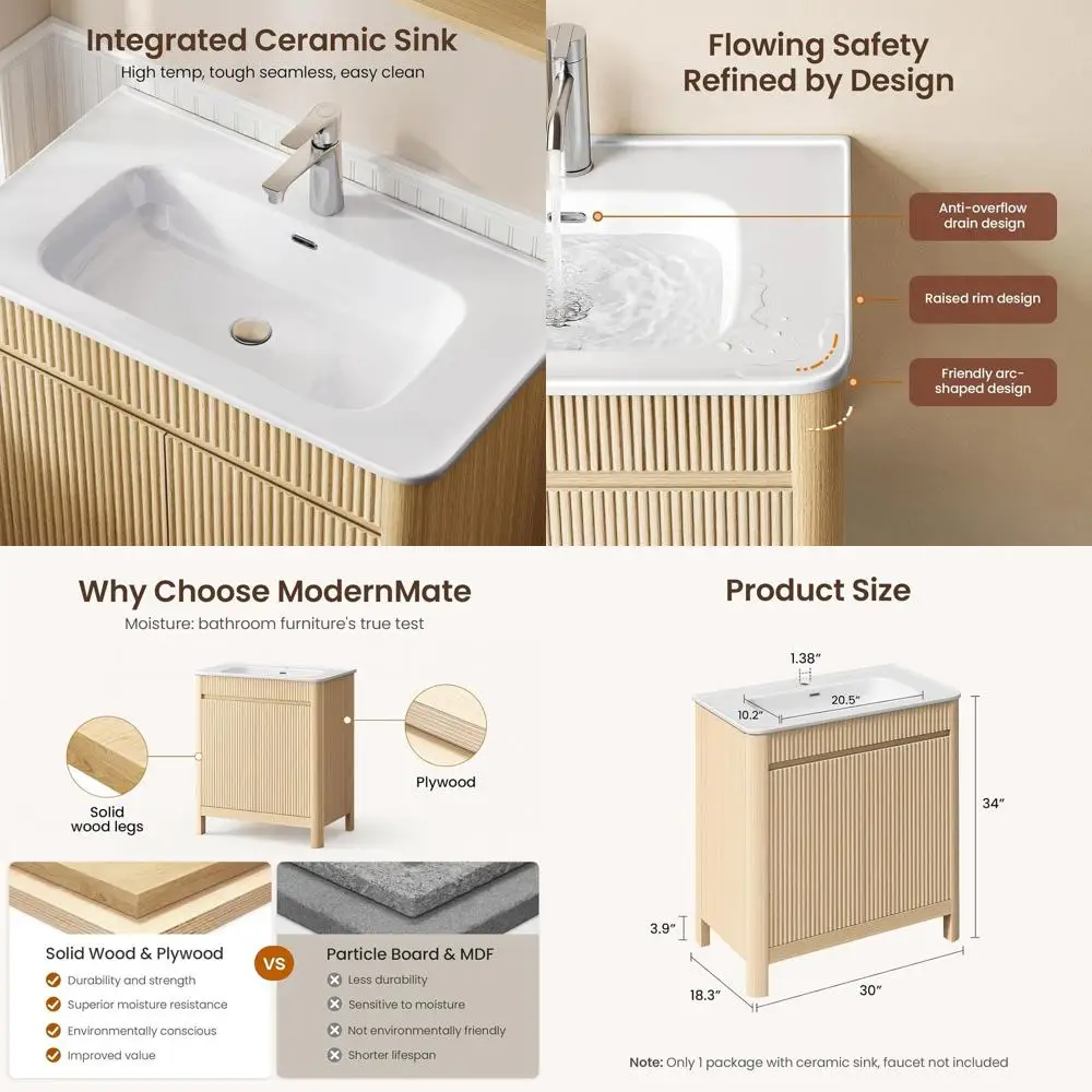 30 Inch Oak Bathroom Vanity with Integrated Sink