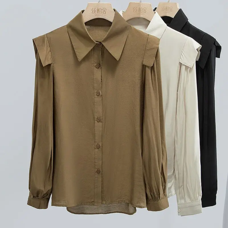 

Fashionable Pure Cotton Shirt Women Stylish Versatile Polo Collar Exclusive High-End Outerwear