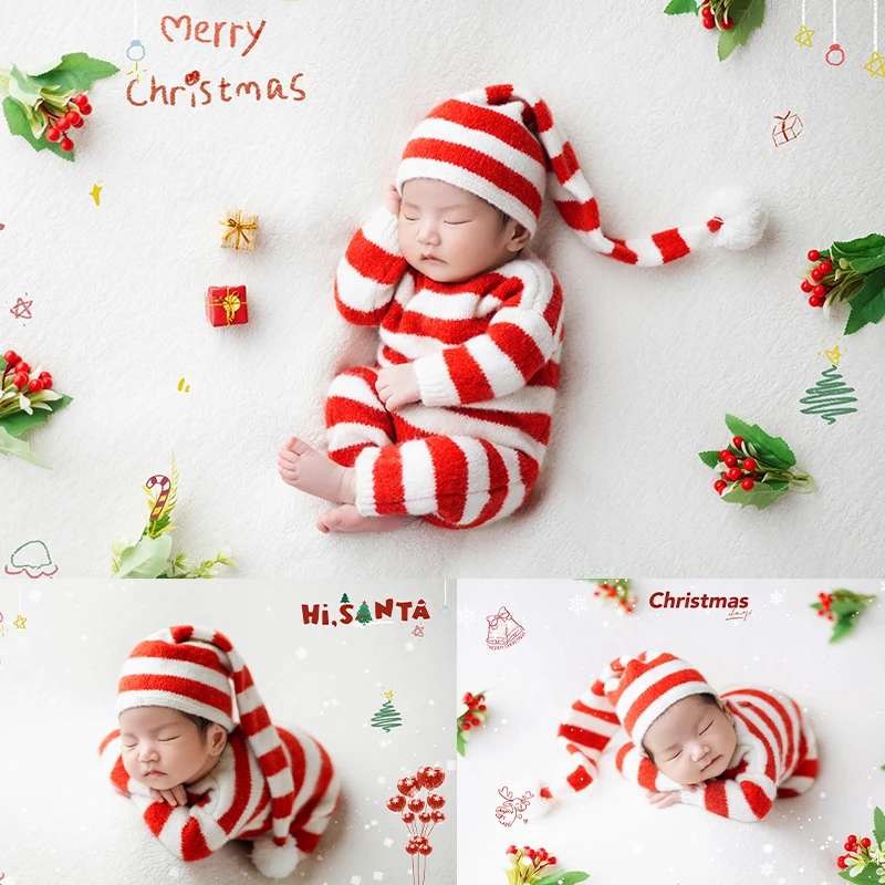 Knit Santa Claus Newborn Photography Outfit 0-1month Baby Boys Girls Warm Clothes Studio Photo Shoot Clothing