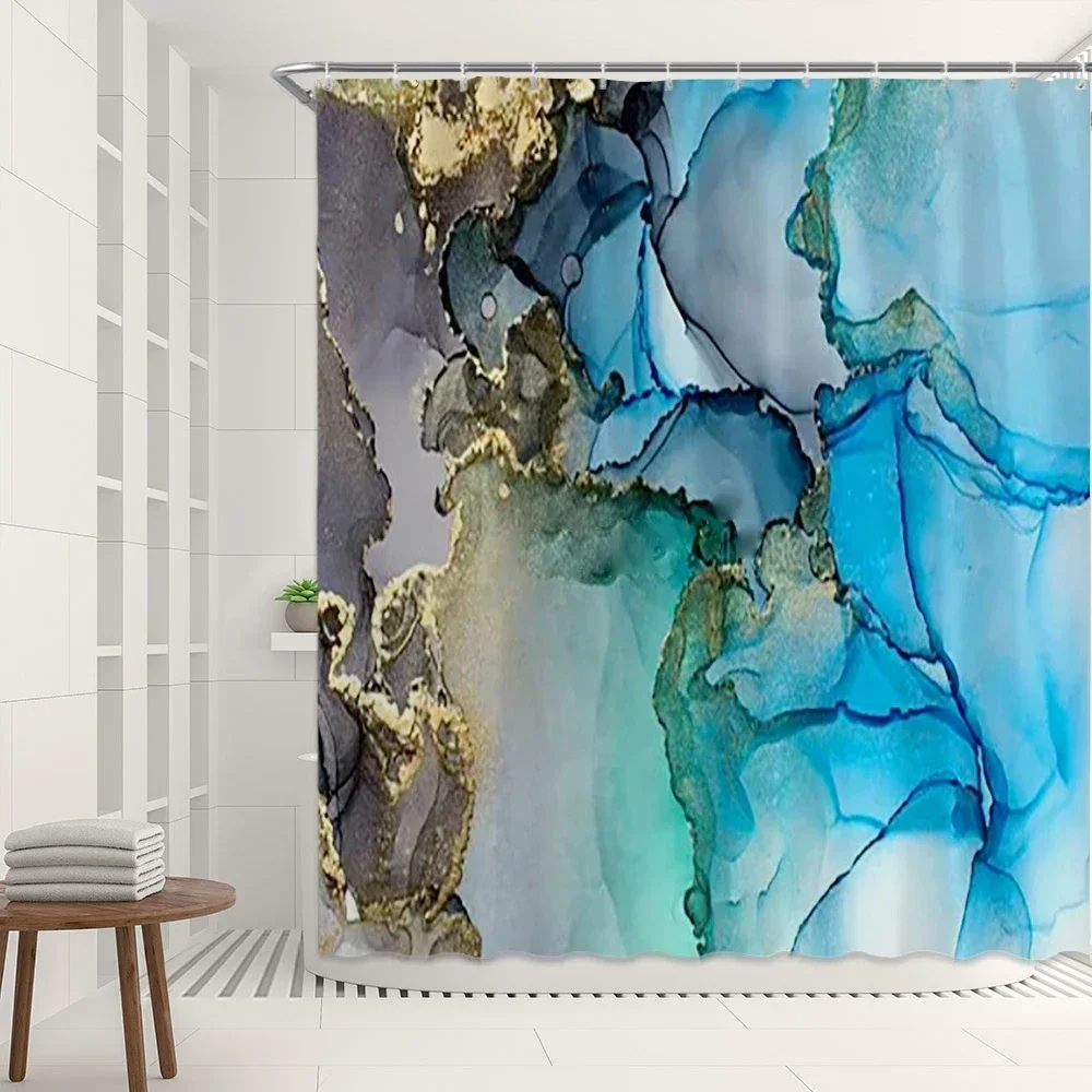 Luxury Abstract Fabric Shower Curtain Modern Black and Gold Marble Art Bathroom Shower Curtain Sets Ink Texture Bathroom Curtain