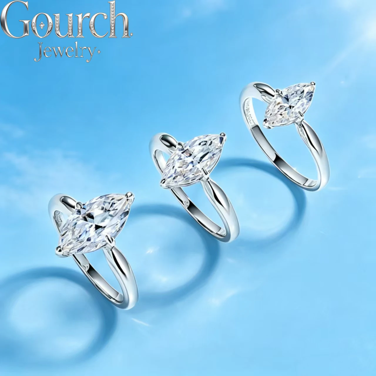 Anillo de compromiso con moissanita de corte marquesa, de 1 a 3 quilates, para hombre y mujer, alianza de boda, plata de ley 925, con baño de oro blanco de 14 quilates.