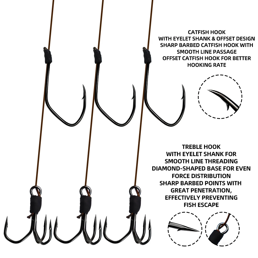 ZYZHE 1/2PCS Catfish Rigs with 5in Float Bait Single Catfish Hook Treble Hooks Live Bait Rigs Ideal For Catfish or Sea Fishing - view 4