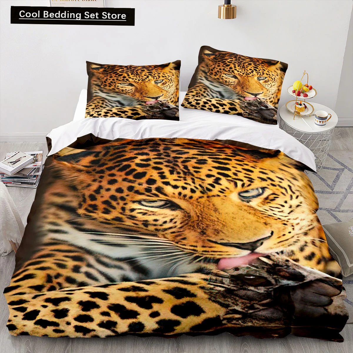 

Леопардовый пододеяльник King Queen Size, коричневый комплект постельного белья с гепардом для детей, подростков, взрослых, диких животных, 2/3 шт., полиэстеровый пододеяльник