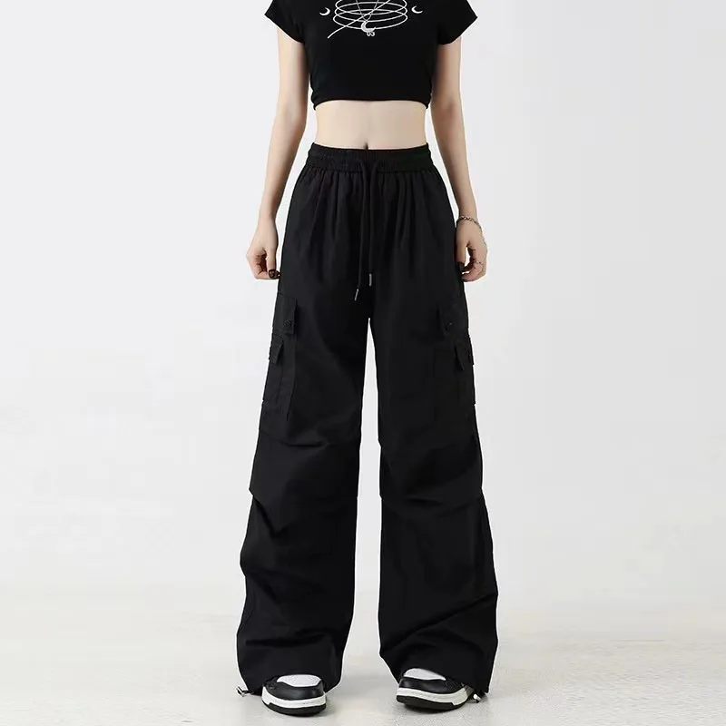 Y2K Streetwear Cargo Pants Women High Waist American 3Xl Baggy Wide Leg Trousers Female Loose Drawstring Casual Sweatpants