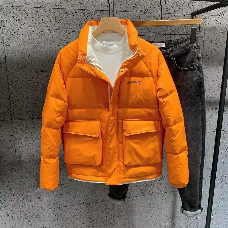 

Men's Cotton Jacket Korean Style Patchwork Color Stand Collar Trendy Workwear Simple Warm Top Fashion Urban Leisure Youth