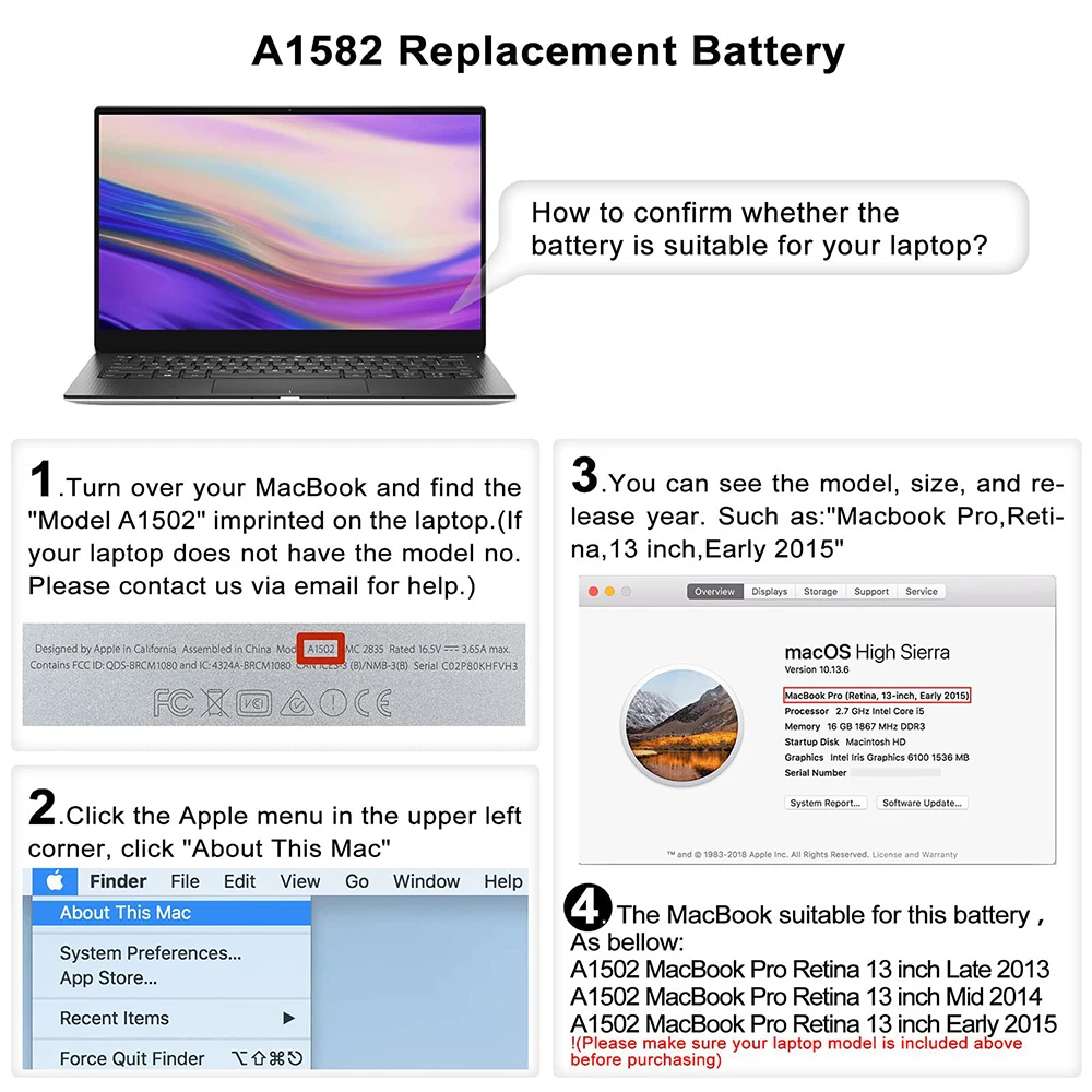 Imagem -06 - Jgtm-bateria do Portátil para Macbook Pro Retina A1493 A1582 A1502 Início de 2023 Meados de 2014 Final de 2013 Me864 Me865 11.42v 74.9wh