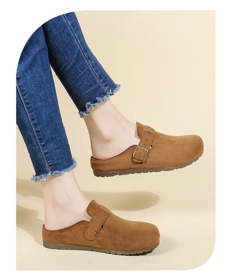 Damen-Freizeitsandalen, Slipper im koreanischen Stil, flache Loafer, rückenfreie Slipper, trendige Alltagsschuhe für draußen. – Detail 9
