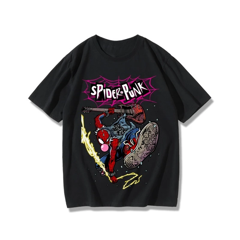 تي شيرت ديزني مارفل أنيمي فيلم بانك سبايدر مان عبر الكون طباعة فضفاضة النسخة الكورية برقبة قصيرة الأكمام للرجال