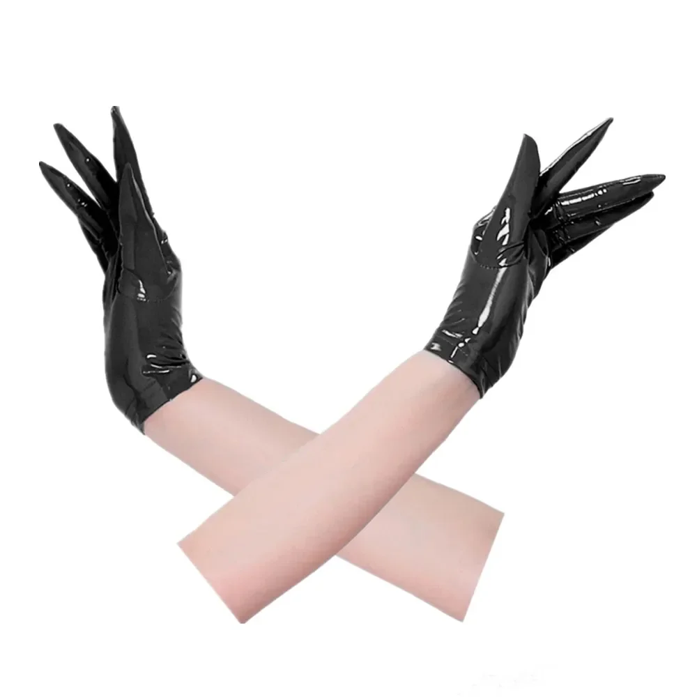 Sexy Wetlook Elastic Short PU Gloves Women Punk Fetish Faux Leather Gloves Clubwear Hot Erotic Catsuit Cosplay Lingerie Gloves