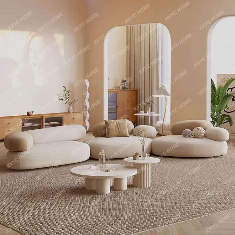 Cream Style Fabric Sofa Living Room Special-Shaped Combination Pebble Module Arc Furniture Sofa