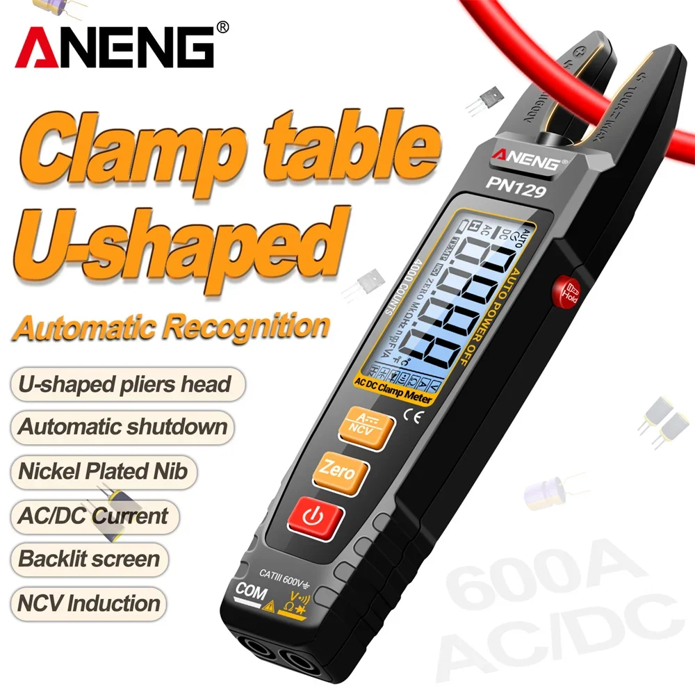 ANENG PN129 Digital U-Clamp Meter 100A AC/DC 600V Ammeter NCV Induction Auto-Ranging Multimeter 4000 Counts Electrician Tools