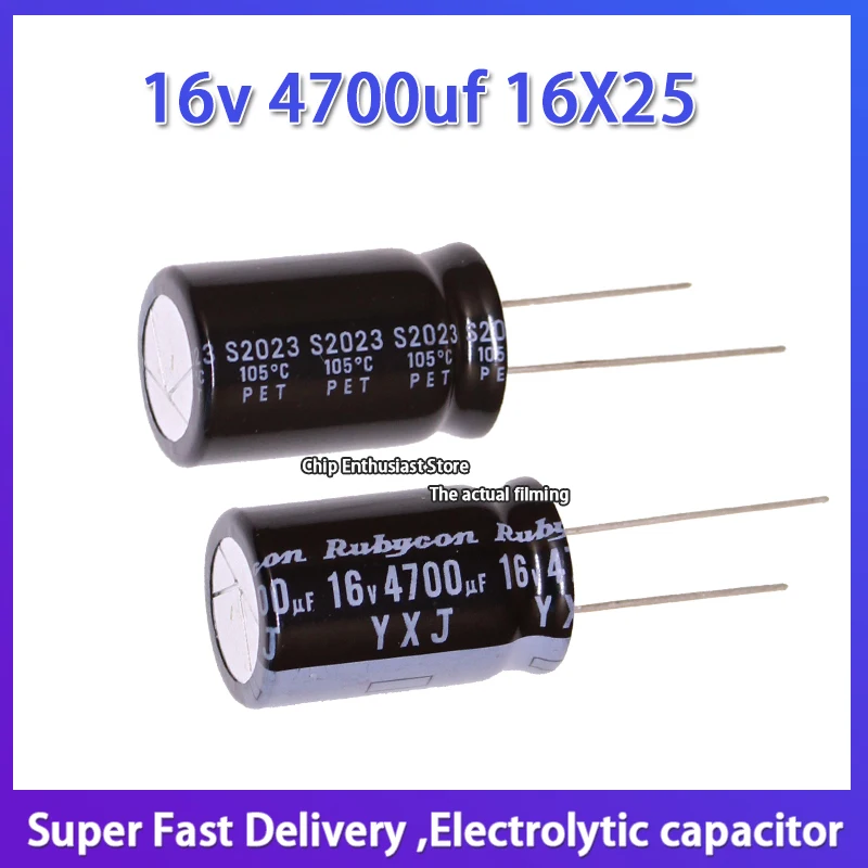 5PCS Rubycon imported electrolytic capacitor 16v 4700uf 16X25 Ruby YXJ high frequency and long life