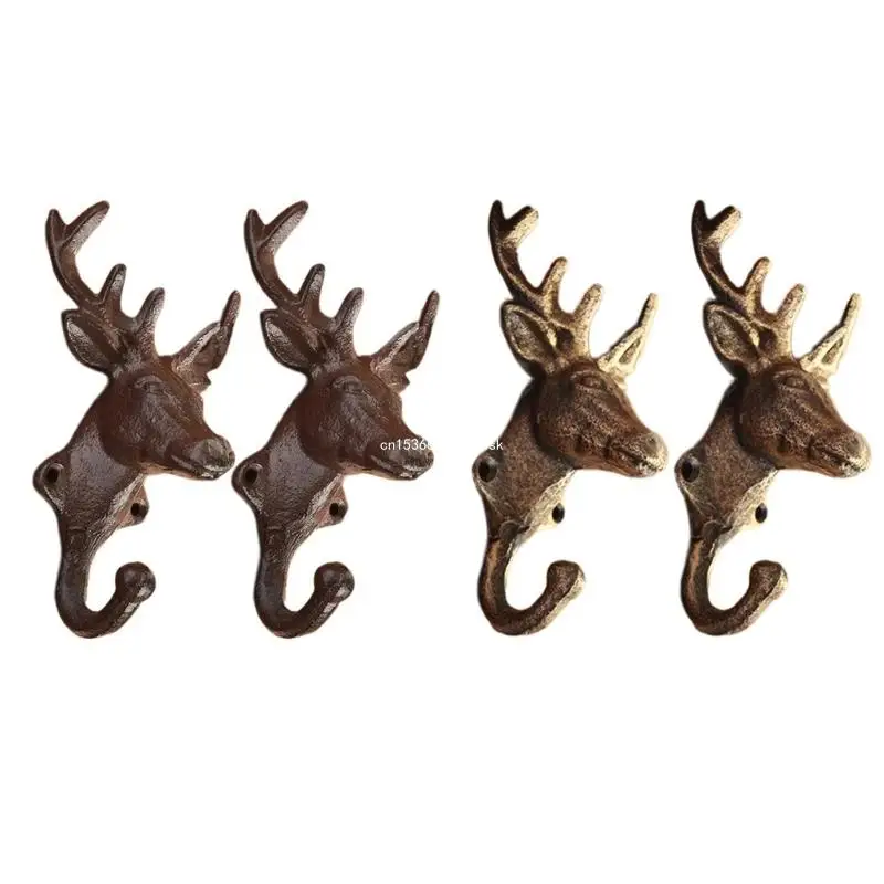 

Pack of 2 Vintage Deer Head Cast Iron Wall Hook for Hanging Clothes and Hats