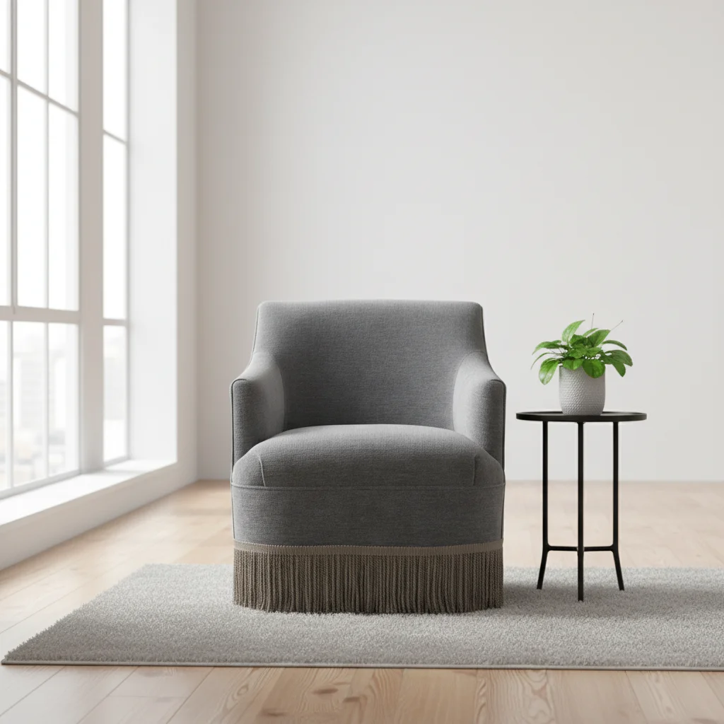Contemporary Home Use Fabric Accent Swivel Chair Set with Fringe Sponge-Filled for Living Room