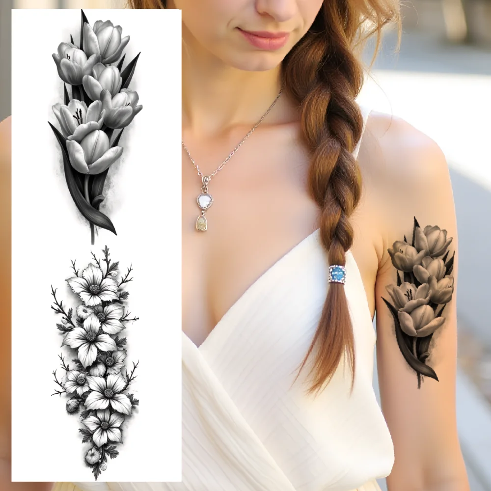 

12pcs Temporary Tattoo Waterproof Long-lasting Body Stickers Floral Bouquet Watercolor Flowers Spring Blooms For Shoulders
