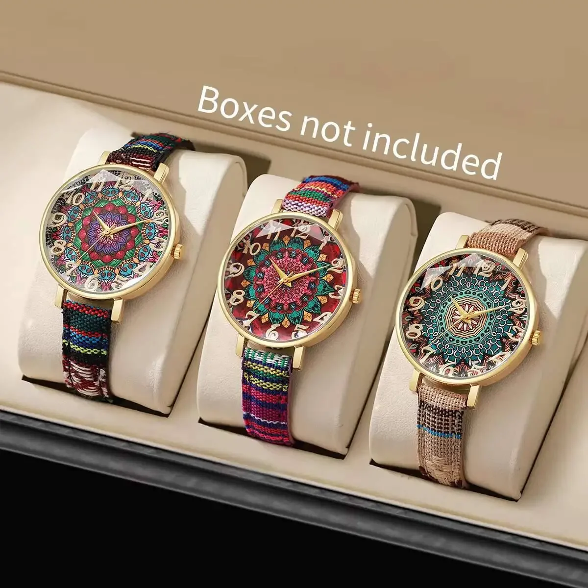 2/3/5PCS Fashion Women Quartz Watch Vintage Flowers Printed PU Strap Quartz Watches for Women Clock Reloj Mujer（Without Box）
