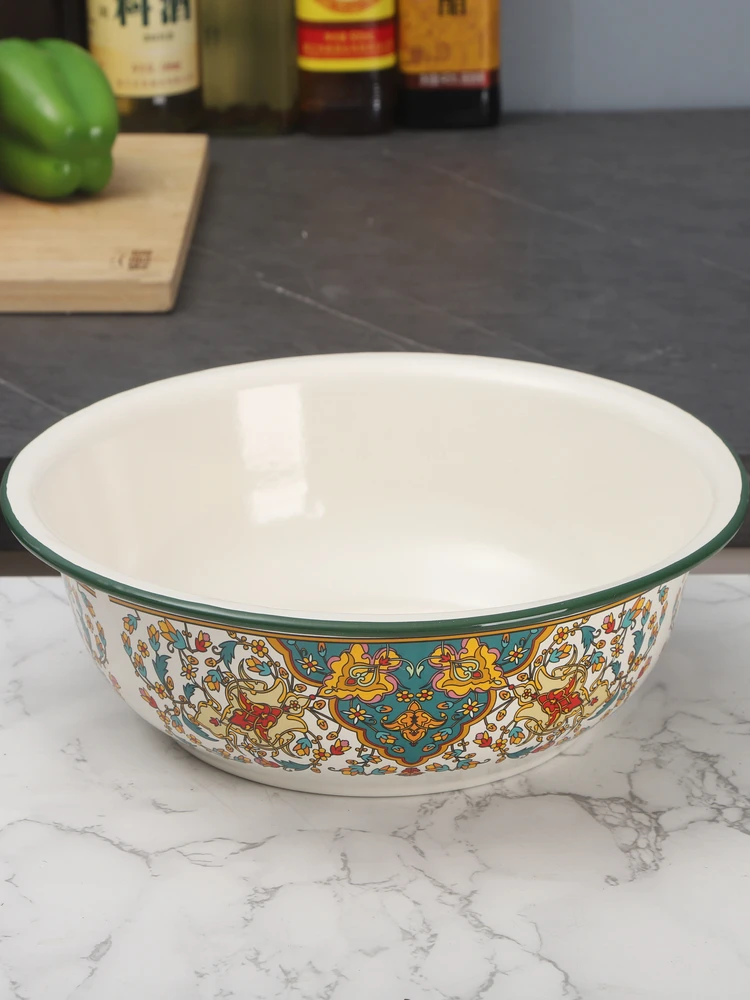 Ele European Sle Enamel Kitchen Bowl for Mixing Salad And Dumpling Filling Commercially Used Large round Bowl Diwae...