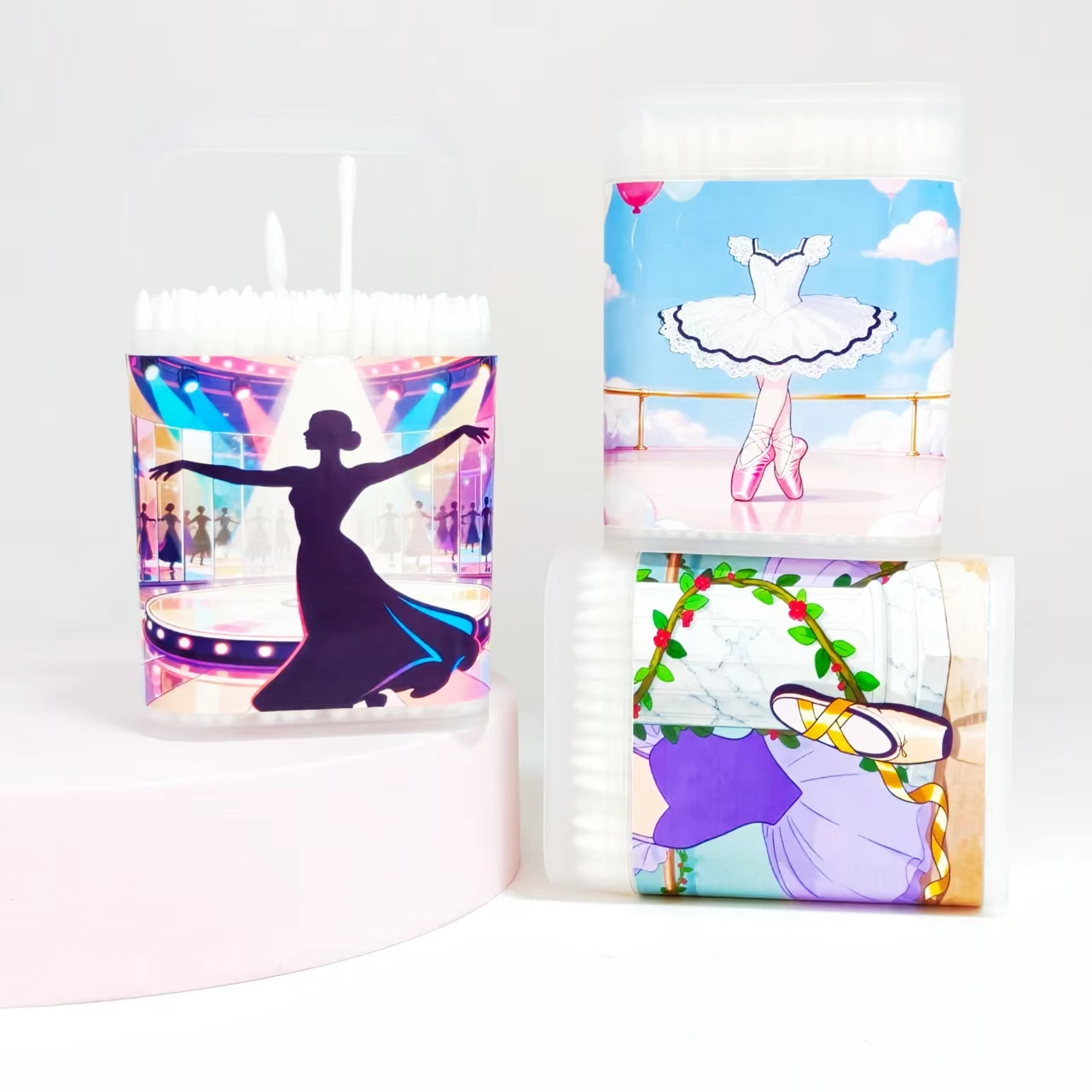 600 pz/1000 pz modello balletto albero sottile tampone di cotone bianco satinato in scatola tampone di cotone regalo a doppia estremità