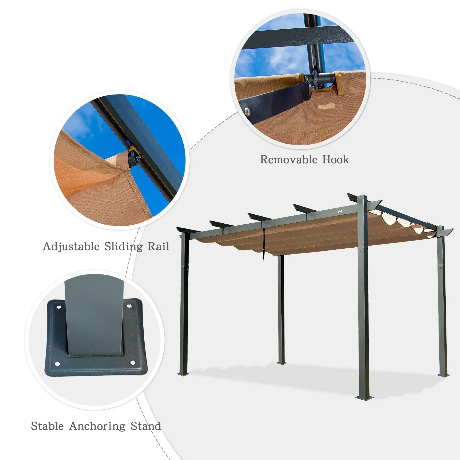 ！@10X13FT Outdoor Retractable Aluminum Garden Pergola Weather-Resistant Canopy for Patio Grill Gazebo Courtyard