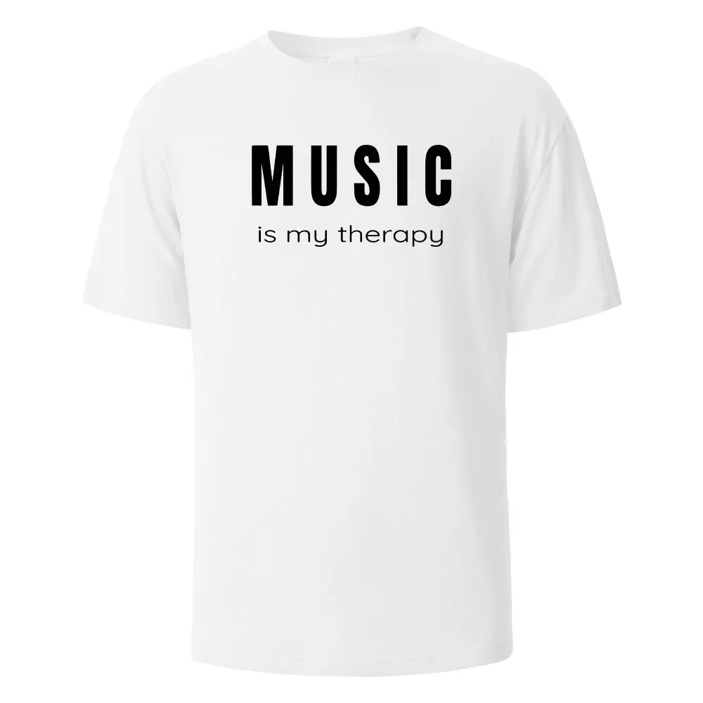 Music Is My Theropy Print T-Shirt Casual Short sleeved Tops Summer Tees For Men Women 100% Cotton O-neck Oversize Streetwear Top