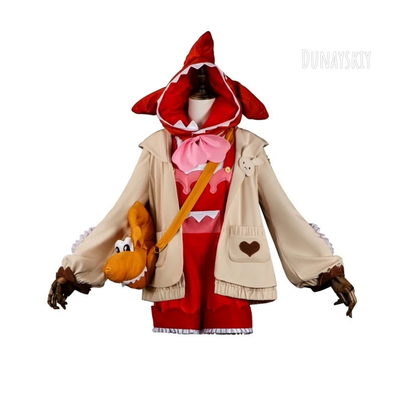 Genshin Impact Klee Crunchy Shark Cosplay Costume Cute Full Casual Outfit With Shark Bag Fit For Height 110cm Or Above Halloween view 3