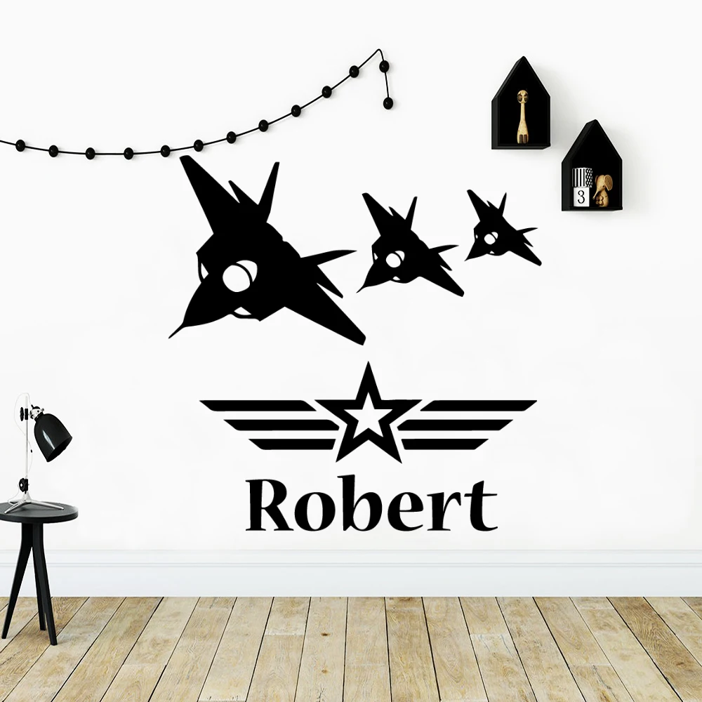 1 pc Queue aircraft Customized Name  Waterproof Wall Stickers Home Decor For Kids Room Living Room Home Decor