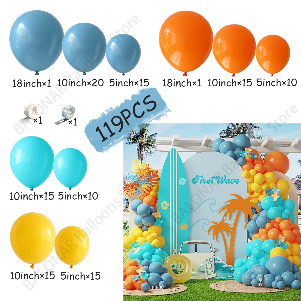 114/119Pcs Hawaiian Surfing Theme Balloon Wreath Set Blue Orange Rose Red Yellow Balloon Birthday Baby Shower Summer Party Decor view 2