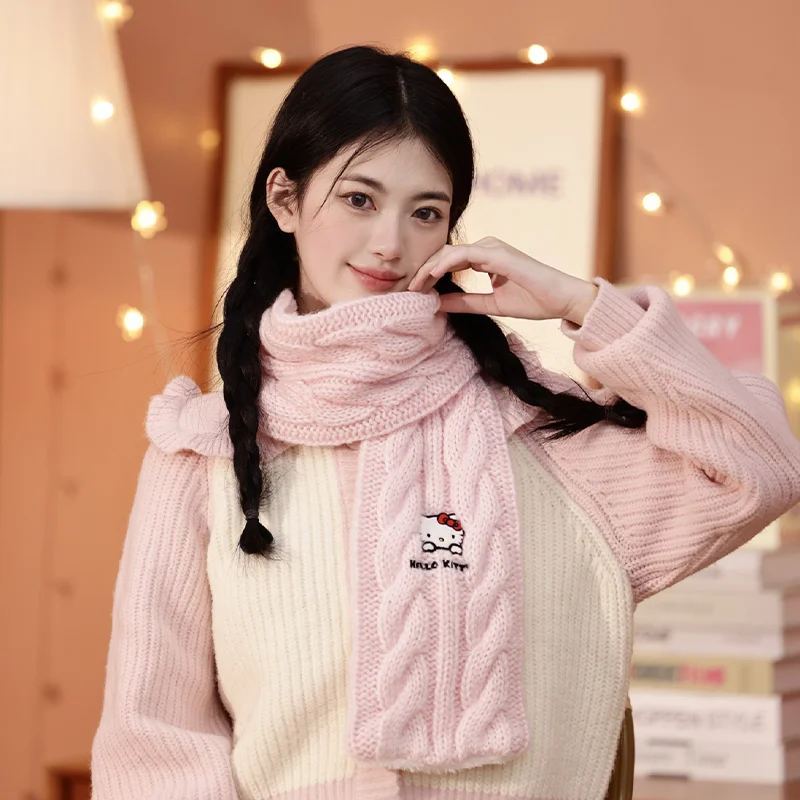 Sanrio Melody Kuromi Cartoon Knitted Scarf Cute Autumn Winter Warm Scarves Y2k Fashion Windproof Accessories Girl Birthday Gifts