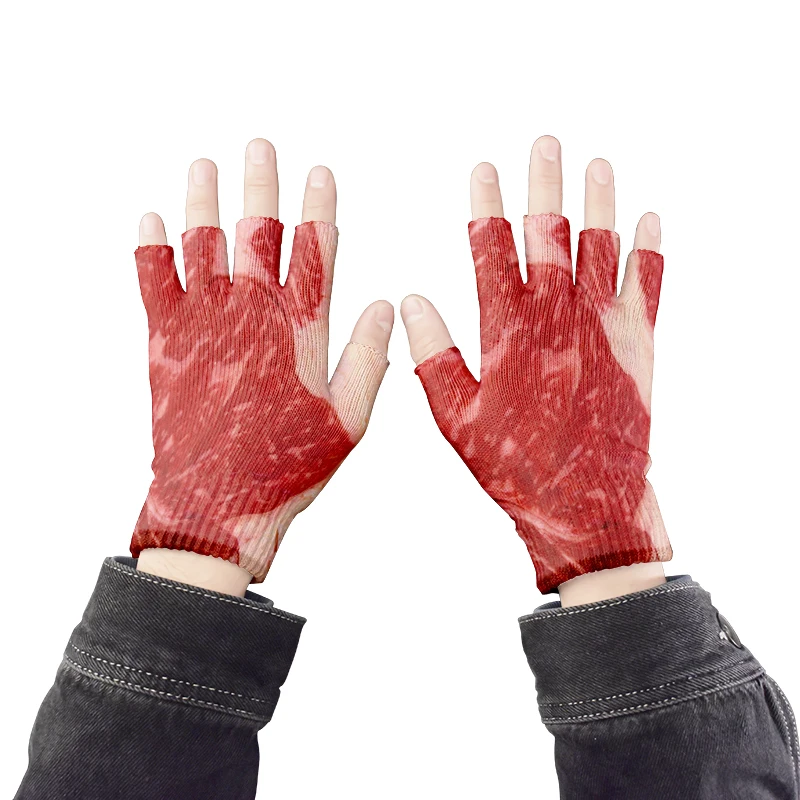 肉風デザイン冬と秋メンズ楽しい豚バラ肉柄手袋レディース暖かい指なし手袋カジュアル手袋グアンタナモ