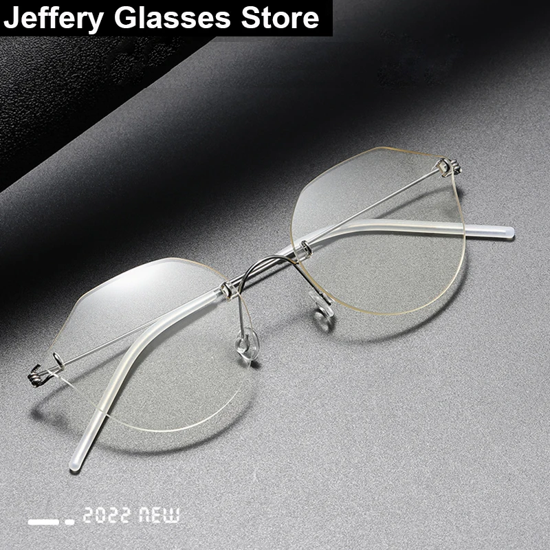 

Denmark Brand Pure Titanium Rimless Glasses Frame Fashion Polygon Women Prescription Myopia Screwless Ultralight Eyeglasses