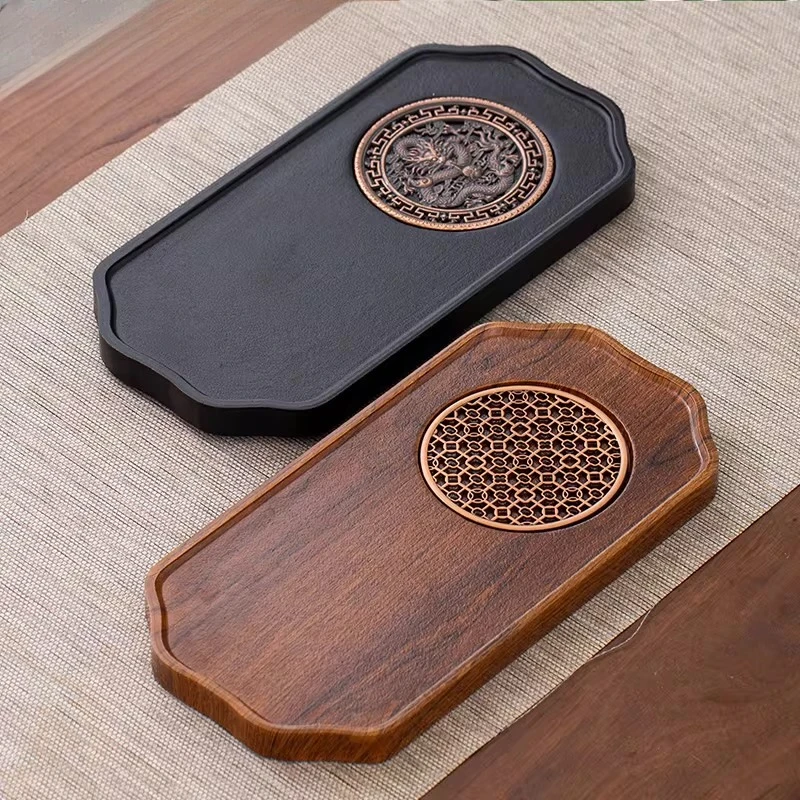 r*-Wooden Black Tea Tray Serving Decorative Accessories Valet Rectangle Chinese Tea Tray Pot Bandeja Madera Home Products