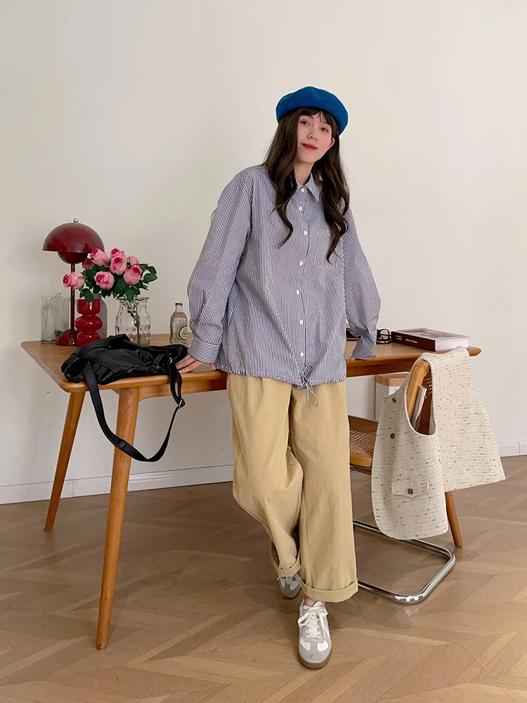 

Женское хлопковое платье в полоску с длинным рукавом, ретро-дизайн, многослойное, 100% хлопок, для повседневной носки, простой узор