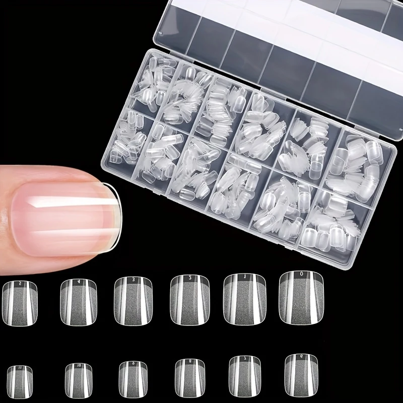 600 Pieces of Fake Nail Tips, Matte and Semi-Matte Effect, Almond French Coffin Shape, Stiletto Oval Square Shape, Thickened Fingertips at the Front image 2