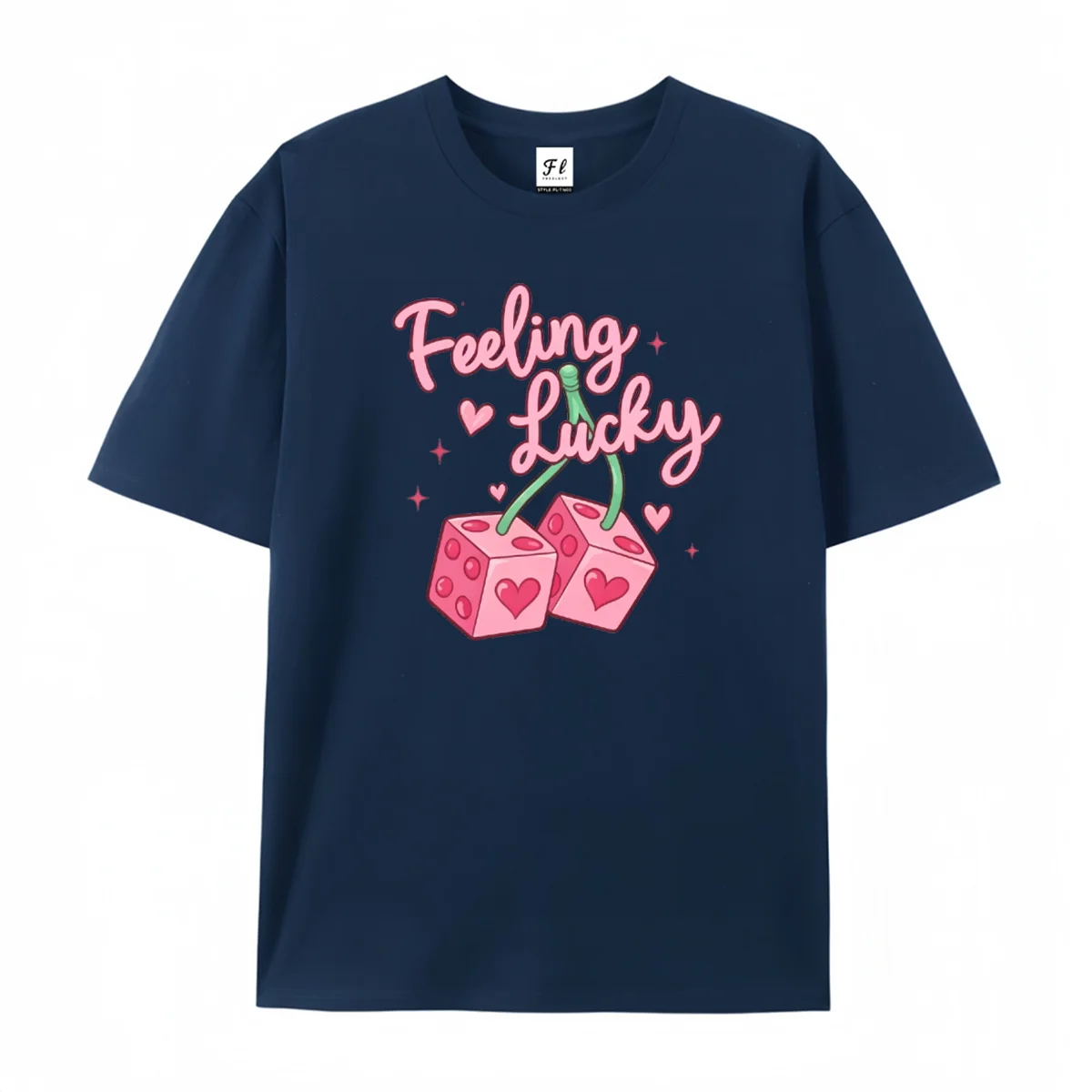Feeling Lucky Graphic T‑Shirt Y2K Retro Cherry Dice Heart Valentines Cute Aesthetic Casual Short Sleeve Tops Men & Women Tees