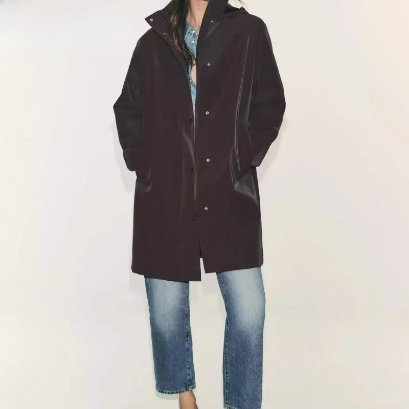 

Новое осеннее поступление, женское ветрозащитное пальто с капюшоном, длинное пальто из полиэфирного волокна, све, средней длины, с одной пуговицей, чистый цвет