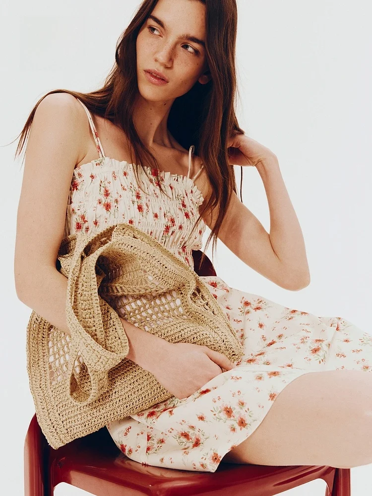 Ele Spring Stampa floreale Dr Gilet da donna con cinturino Gonna Gored Colletto quadrato Cotone Casual Faion H&M Dr