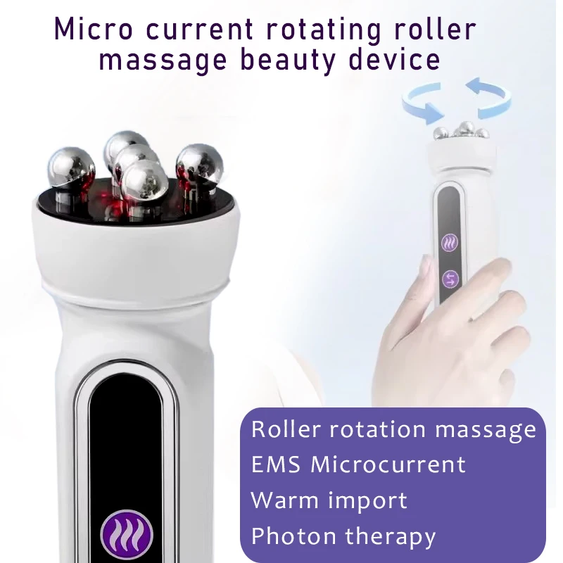 EMS Microcurrent Facial Heating Body Eye Body RF Photon Pulling Electric Rotating Roller Massage Beauty Device