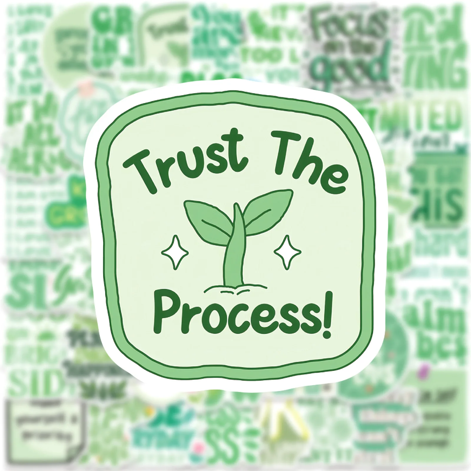 50PCS Green Inspirational Text Waterproof Stickers English Slogan Graffiti Decoration DIY Notebook Suitcase Water Cup Guitar Toy