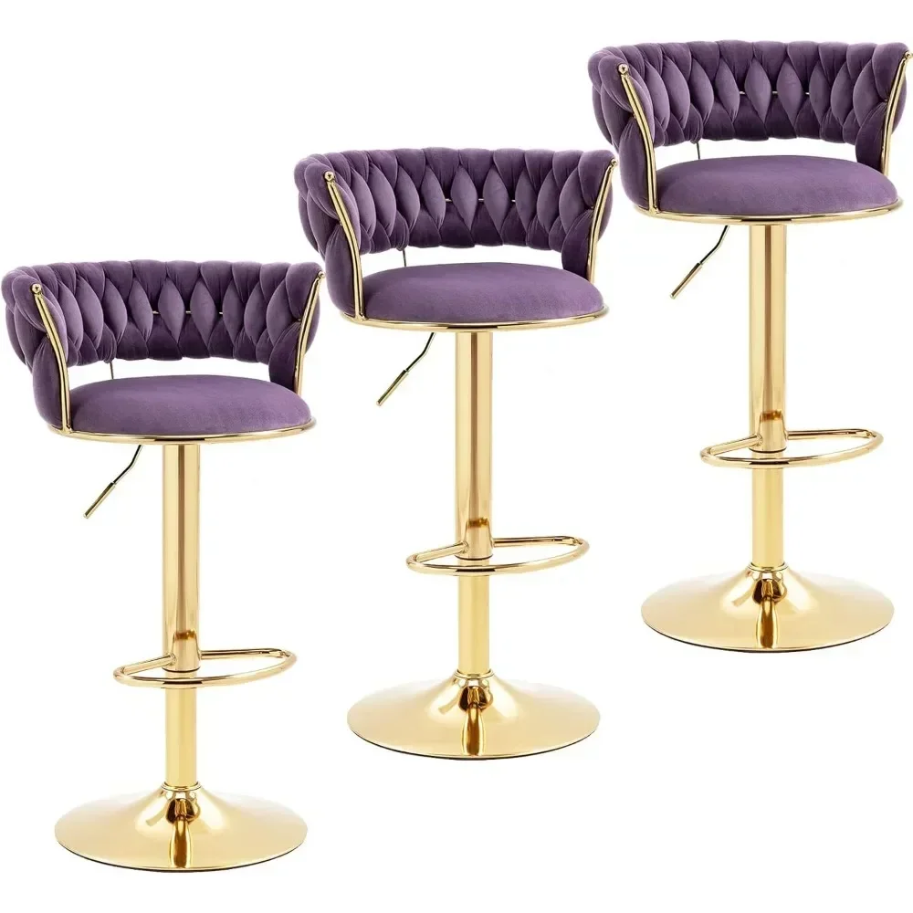 Modern Velvet Bar Stools Set of 3, Swivel Counter Height Barstools Bar Height Adjustable Counter Stools Kitchen Bar Chairs