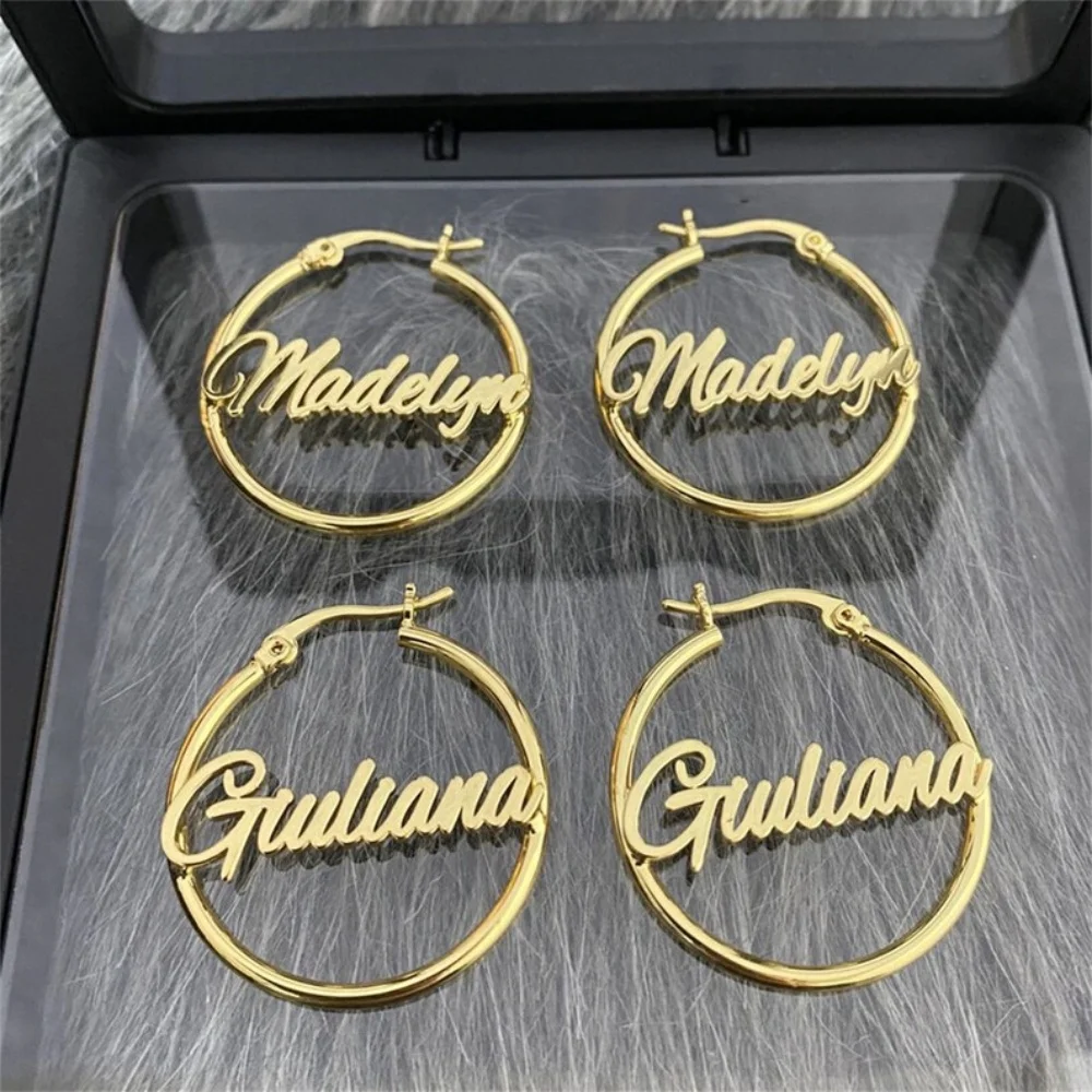 LeeChee 5mm Snake Chain Custom Name Pendant 30mm round Hoop Earrings Jewelry Set for Women Birthday Anniversary Gift view 4