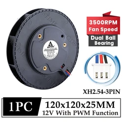 Gdstime 120MM Fan 12V DC Brushless Cooling 120*25MM Turbo Certrifugal Radial Blower 12CM Dual Ball 3PIN PWM Adjustable Speed Fan