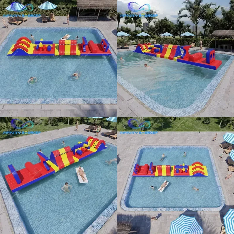 Kids Water Play Equipment Park Inflatable Pool Water Park Inflatable Obstacle Course Water Slide Inflatable Floating Aqua