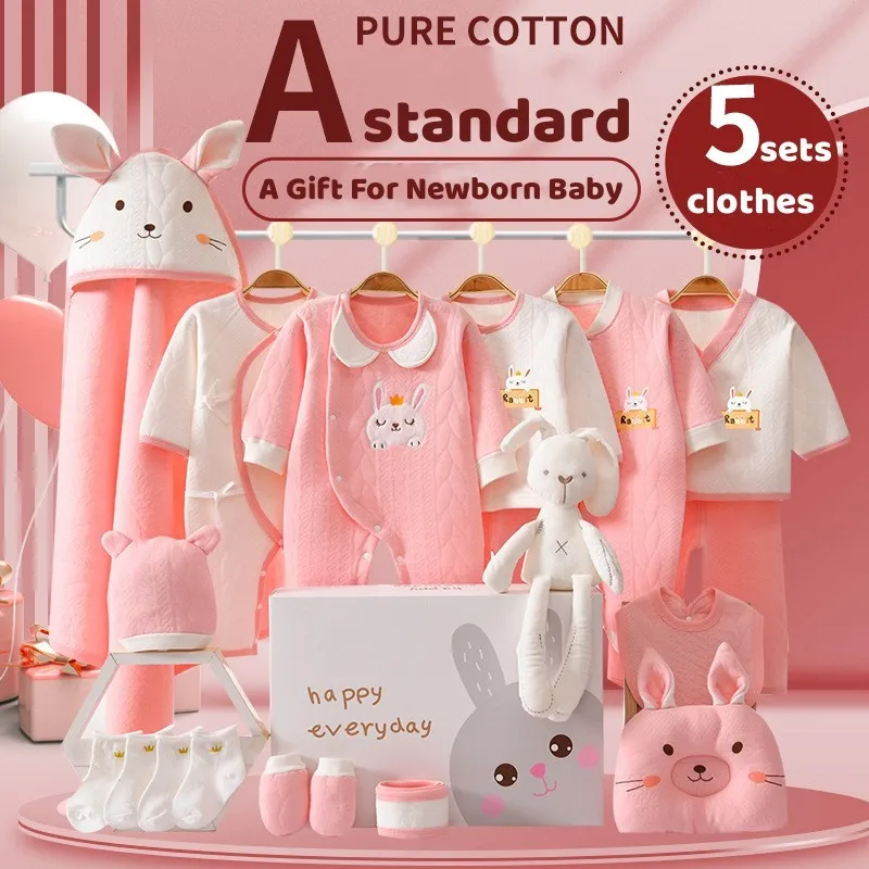 15/19pcs Spring Summer Rabbit Clothes Set Newborn Baby Pure Cotton Suit Newborn Gift Baby Supplies Without Box 0-6M