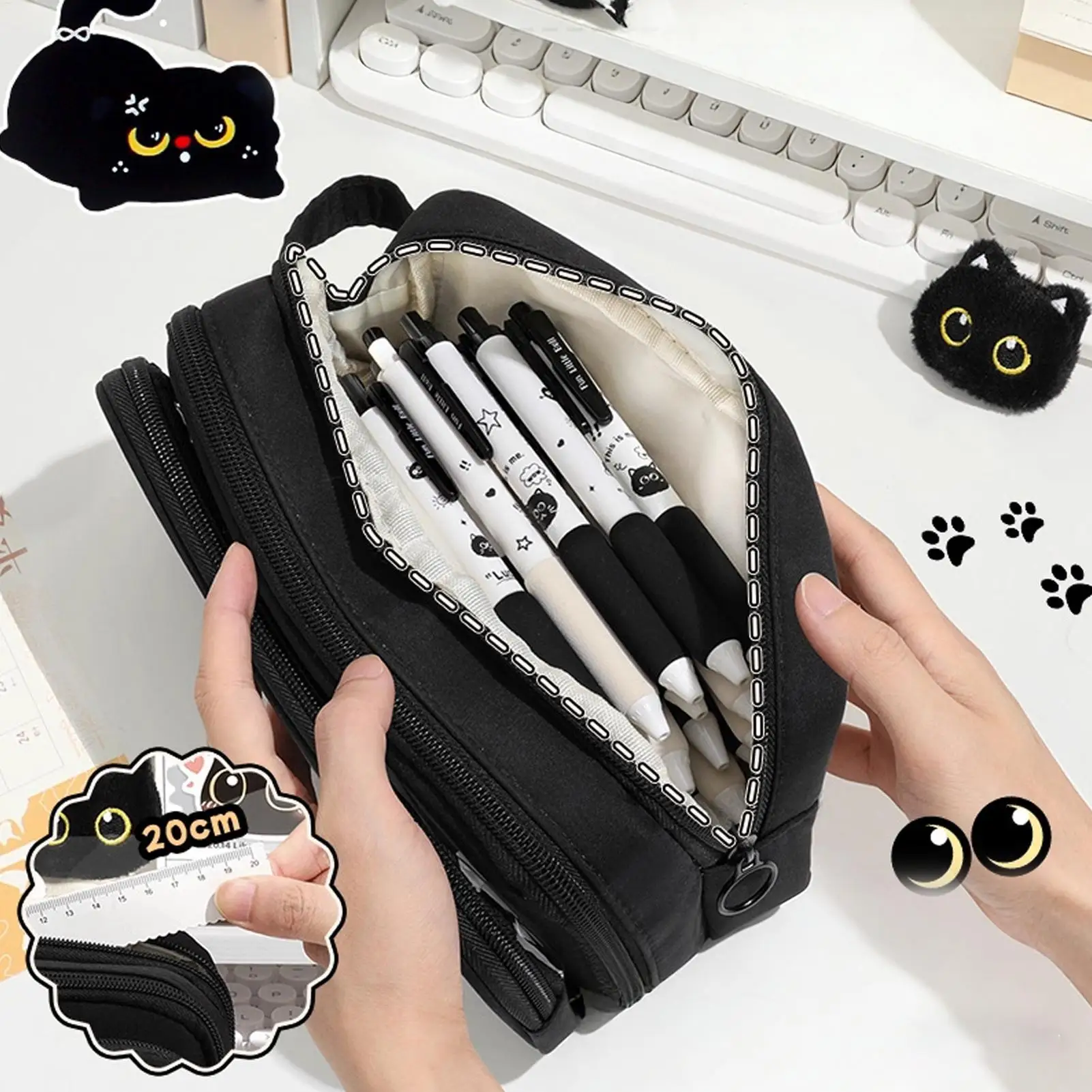 Large Capacity Cat Climbing Pencil Case Portable Makeup Bag Cat Storage Bag Funny Multi-functional Students Stationery Bag - view 5